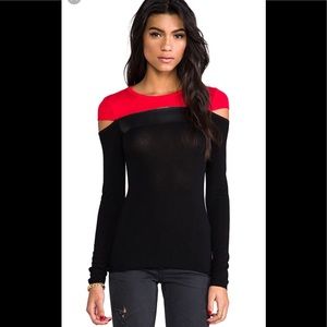 Bailey 44 Black and red faux leather stripe top